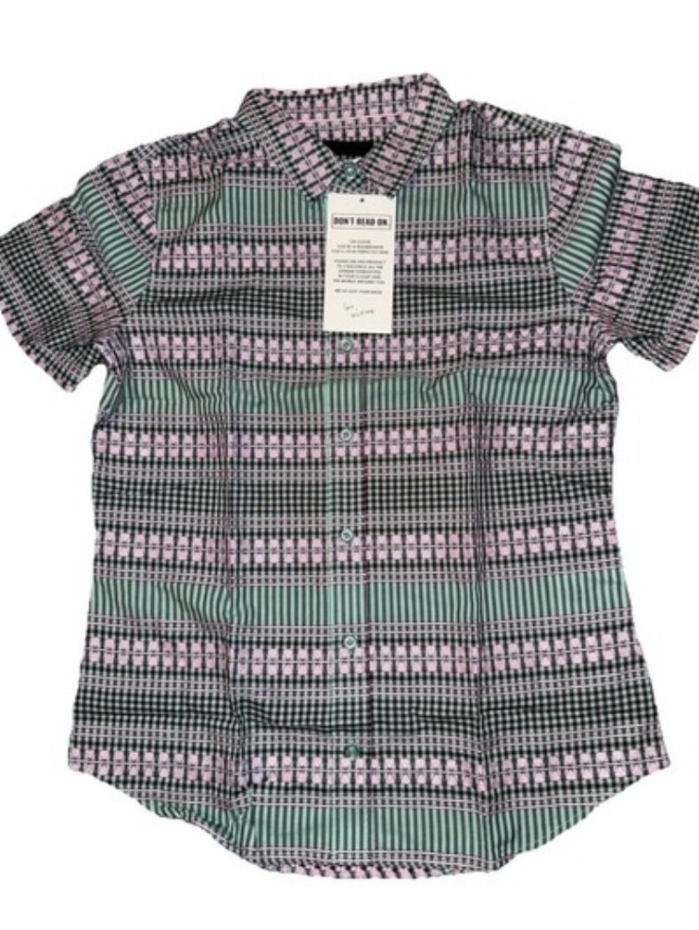 Wildfang Embroidered The Essential Gingham SS Shirt Green Lavender Size XS